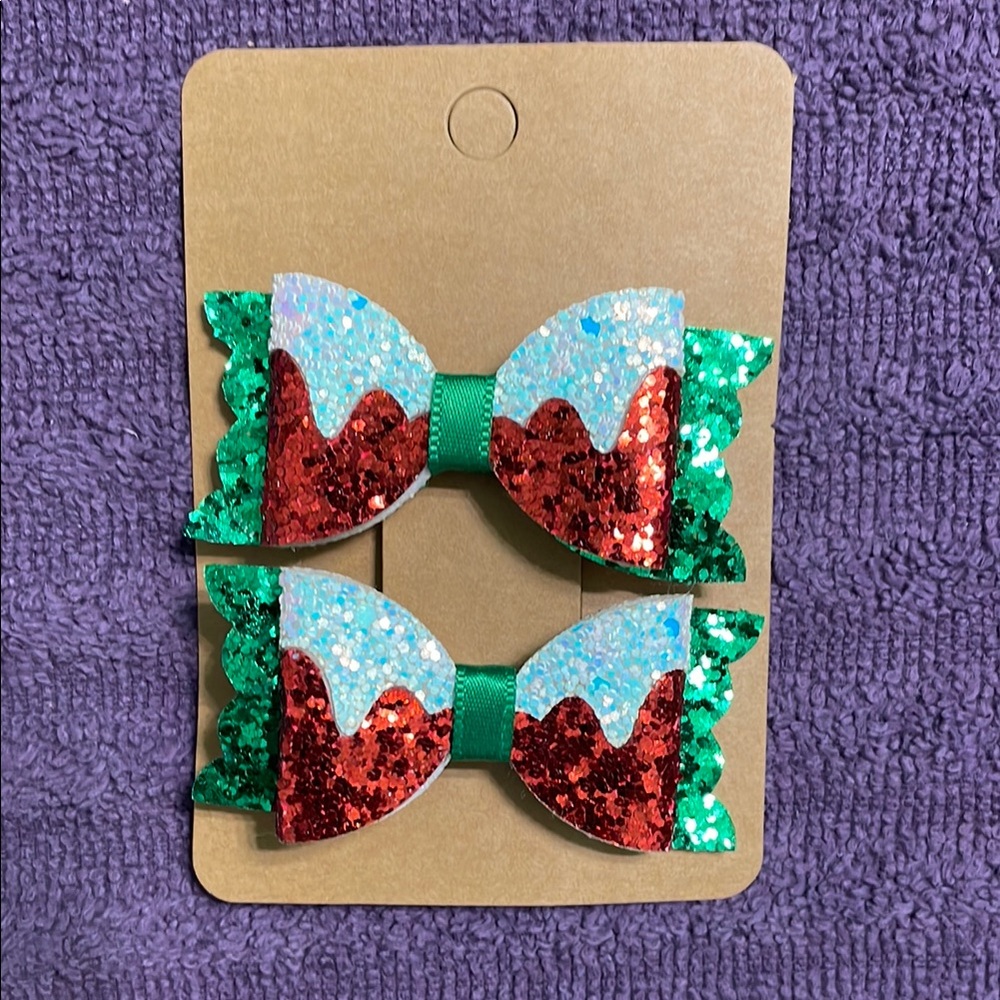 Glittery Red and Green Hair Bows